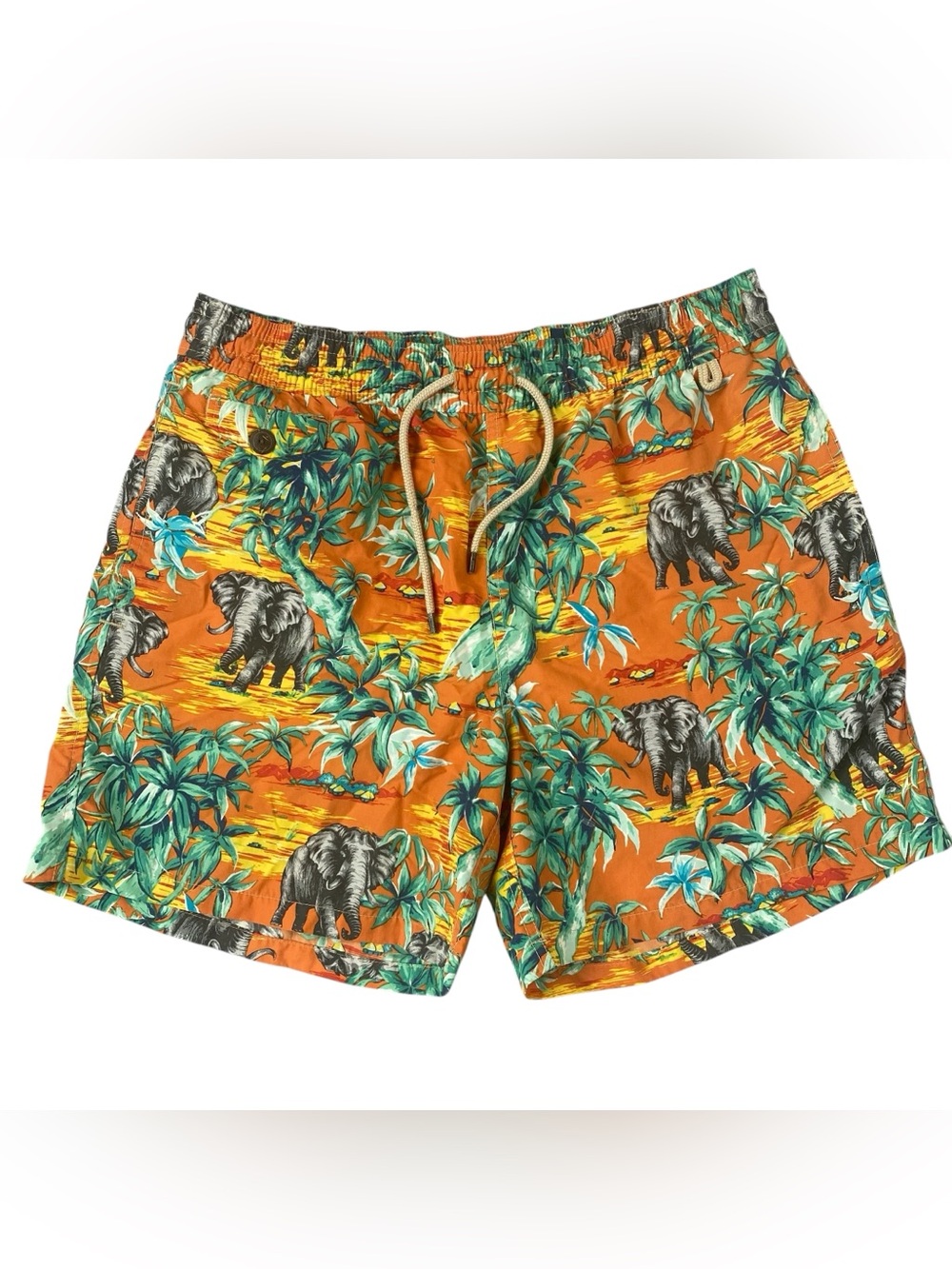 Polo Ralph Lauren Elephant Tropical Print Swim Trunks Men’s L Orange Mesh Lined